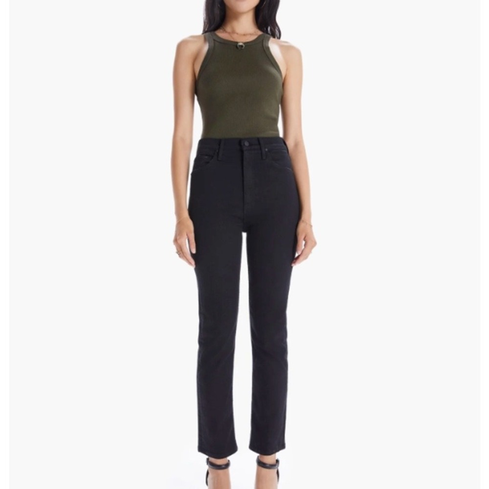 MOTHER High Waisted Rider Ankle Not Guilty Black Jeans 31 Straight Leg Model